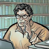 Schechter, as drawn by graphic artist and collaborator Liz Clarke